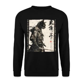 Samurai Cat Kawaii Japanese Ninja Cat - Unisex Sweatshirt - black - Front - Alina (178cm) & Michal (187cm)