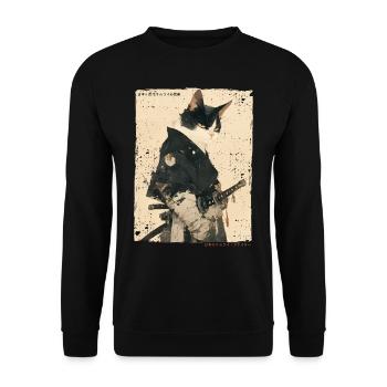 Samurai Cat Kawaii Japanese Ninja Cat - Unisex Sweatshirt - black - Front - Alina (178cm) & Michal (187cm)