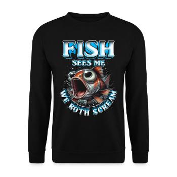Fischallergie Fish Sees Me We Both Scream - Unisex Sweatshirt - black - Front - Alina (178cm) & Michal (187cm)