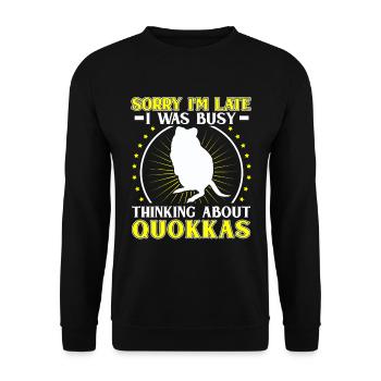 An Quokka gedacht Beuteltier Quokka - Unisex Pullover - Schwarz - Vorne - Alina (178cm) & Michal (187cm)
