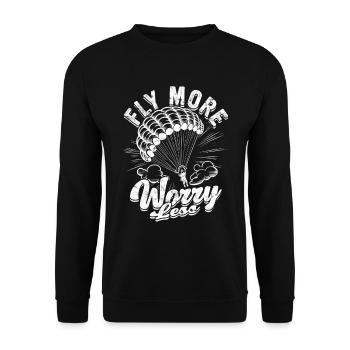 Paragliding Paraglider Gleiter Fly More Worry Less - Unisex Pullover - Schwarz - Vorne - Alina (178cm) & Michal (187cm)