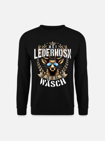 Lederhose T-Shirt Trachten Herren Trachtenshirt - Unisex Pullover - Schwarz