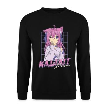 Anime Kawaii Desu - Unisex Pullover - Schwarz - Vorne - Alina (178cm) & Michal (187cm)
