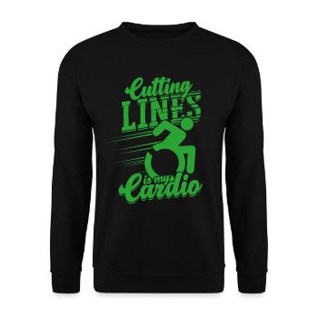 Rollstuhlfahrer Cutting Lines Is My Cardio - Unisex Pullover - Schwarz - Vorne - Alina (178cm) & Michal (187cm)