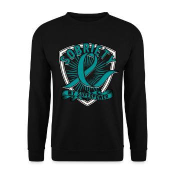 Entgiftung Suchtkrank Sobriety My Superpower - Unisex Pullover - Schwarz - Vorne - Alina (178cm) & Michal (187cm)