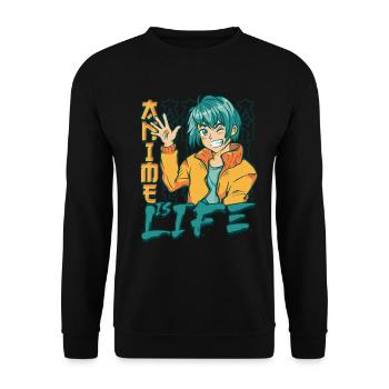 Anime Is Life - Unisex Pullover - Schwarz - Vorne - Alina (178cm) & Michal (187cm)