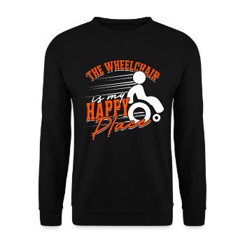 Rollstuhlfahrer The Wheelchair Is My Happy Place - Unisex Pullover - Schwarz - Vorne - Alina (178cm) & Michal (187cm)