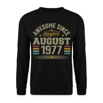 August 1977 Geburtstag August 1977 August 1977 Retro - Unisex Pullover - Schwarz - Vorne - Alina (178cm) & Michal (187cm)