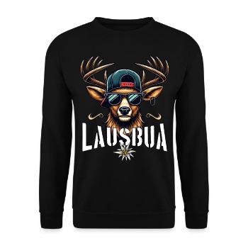 Tracht Kinder Lausbua T-Shirt Herren Trachtenshirt - Unisex Pullover - Schwarz - Vorne - Alina (178cm) & Michal (187cm)