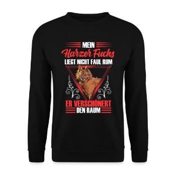 Harzer Fuchs ist nicht faul Altdeutscher Hütehund - Unisex Pullover - Schwarz - Vorne - Alina (178cm) & Michal (187cm)
