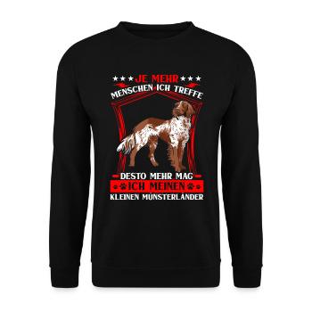 Kleiner Münsterländer mehr mögen - Unisex Pullover - Schwarz - Vorne - Alina (178cm) & Michal (187cm)