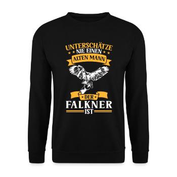 Alter Mann der Falkner ist Beizjagd Falknerei - Unisex Pullover - Schwarz - Vorne - Alina (178cm) & Michal (187cm)