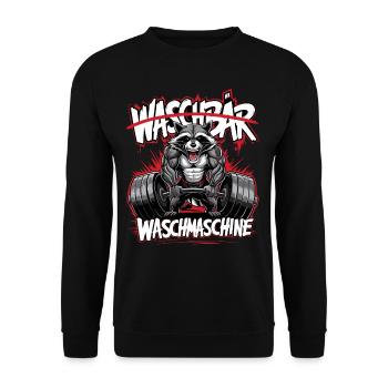 Waschbär - Waschmaschine Gym | Fitness Workout - Unisex Pullover - Schwarz - Vorne - Alina (178cm) & Michal (187cm)