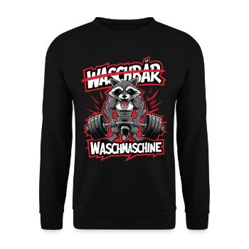 Waschbär - Waschmaschine Gym | Fitness Workout - Unisex Pullover - Schwarz - Vorne - Alina (178cm) & Michal (187cm)