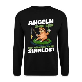Angeln ohne Bier ist möglich aber sinnlos Faultier - Unisex Pullover - Schwarz - Vorne - Alina (178cm) & Michal (187cm)