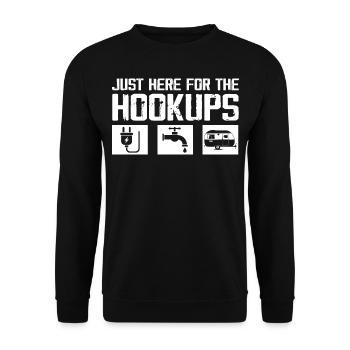 Just Here For The Hookups Caravan Motorhome RV - Unisex Sweatshirt - black - Front - Alina (178cm) & Michal (187cm)