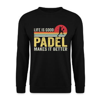 Das Leben ist gut Padel macht es besser - Unisex Pullover - Schwarz - Vorne - Alina (178cm) & Michal (187cm)