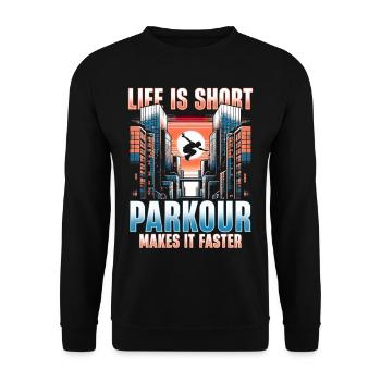 La vie est courte. Le parkour le rend plus rapide - Sweat-shirt Unisexe - noir - Devant - Alina (178cm) & Michal (187cm)