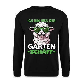 Ich bin hier der Garten Schäff | Chef Gärtner - Unisex Pullover - Schwarz - Vorne - Alina (178cm) & Michal (187cm)