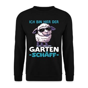 Ich bin hier der Garten Schäff | Chef Gärtner - Unisex Pullover - Schwarz - Vorne - Alina (178cm) & Michal (187cm)