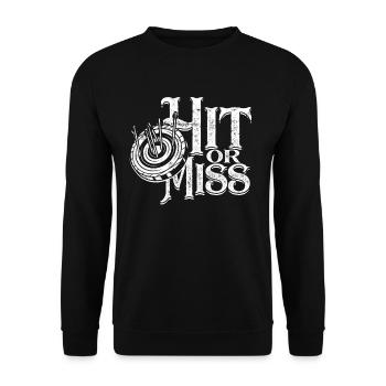 Bogenschießen Bogenschütze Hit or Miss - Unisex Pullover - Schwarz - Vorne - Alina (178cm) & Michal (187cm)