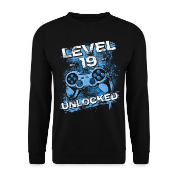Gamer Level 19 Unlocked - Gaming - Unisex Pullover - Schwarz - Vorne - Alina (178cm) & Michal (187cm)