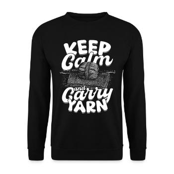 Stricken Häkeln Keep calm and carry yarn - Unisex Pullover - Schwarz - Vorne - Alina (178cm) & Michal (187cm)