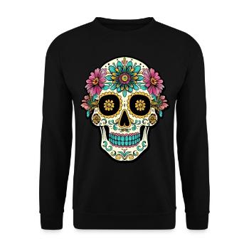 Tag der Toten Sugar Skull, Flippin Sweet Gear - Unisex Pullover - Schwarz - Vorne - Alina (178cm) & Michal (187cm)