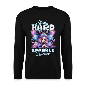Fairy Fairycore Study hard sparkle harder - Unisex Sweatshirt - black - Front - Alina (178cm) & Michal (187cm)