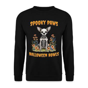 Gruselige Pfoten und Halloween-Heulen - Unisex Pullover - Schwarz - Vorne - Alina (178cm) & Michal (187cm)