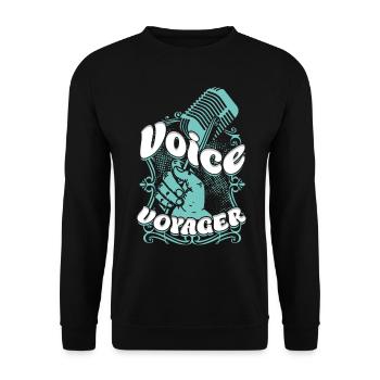 Podcast Podcaster Podcasting Voice Voyager - Unisex Pullover - Schwarz - Vorne - Alina (178cm) & Michal (187cm)