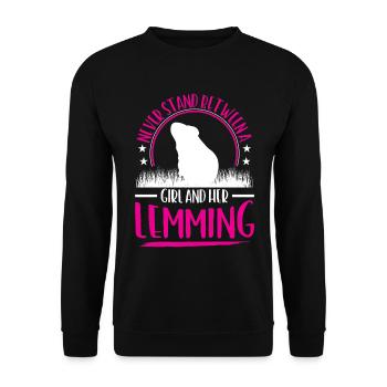 Lemming Vole Girl with Lemming - Unisex Sweatshirt - black - Front - Alina (178cm) & Michal (187cm)