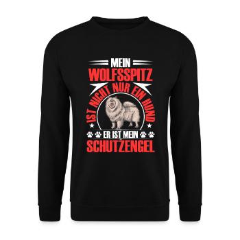 Wolfsspitz ist mein Schutzengel Keeshond - Unisex Pullover - Schwarz - Vorne - Alina (178cm) & Michal (187cm)