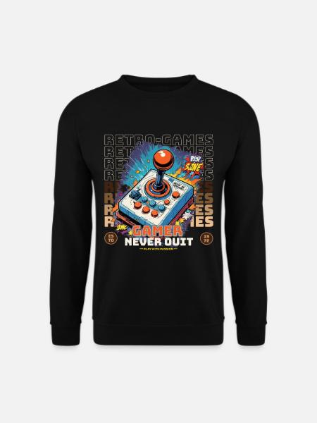 Retro-Games Gamer Never Quit Play With Passion - Unisex Pullover - Schwarz