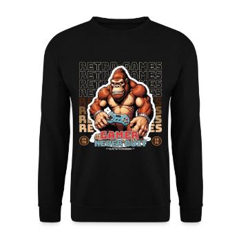 Retro Gamer Never Quit Monkey with Controller - Unisex Sweatshirt - black - Front - Alina (178cm) & Michal (187cm)