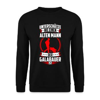 Alter Mann der Galabauer ist Landschaftsbauer - Unisex Pullover - Schwarz - Vorne - Alina (178cm) & Michal (187cm)