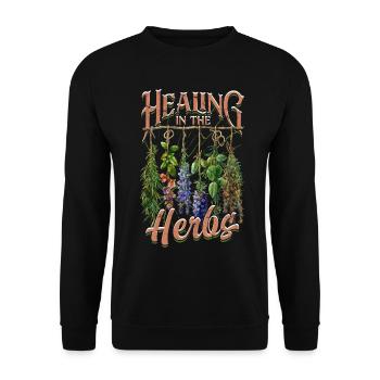 Apotheker Kräutersammler Healing In The Herbs - Unisex Pullover - Schwarz - Vorne - Alina (178cm) & Michal (187cm)