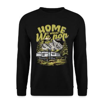 Pop Up Camper Home Is Where We Pop It Up - Unisex Pullover - Schwarz - Vorne - Alina (178cm) & Michal (187cm)