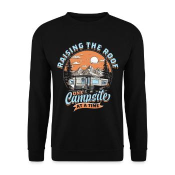 Pop Up Camper Faltcaravan Raising The Roof - Unisex Pullover - Schwarz - Vorne - Alina (178cm) & Michal (187cm)