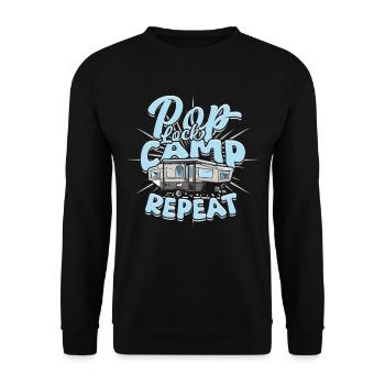 Pop Up Camper Faltcaravan Pop Lock Camp Repeat - Unisex Pullover - Schwarz - Vorne - Alina (178cm) & Michal (187cm)