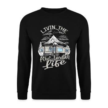 Pop Up Camper Living The Pop-tacular Life - Unisex Pullover - Schwarz - Vorne - Alina (178cm) & Michal (187cm)