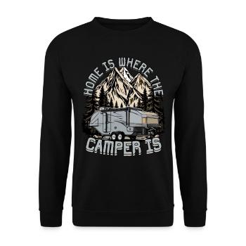 Pop Up Camper Home Is Where The Camper Is - Unisex Pullover - Schwarz - Vorne - Alina (178cm) & Michal (187cm)