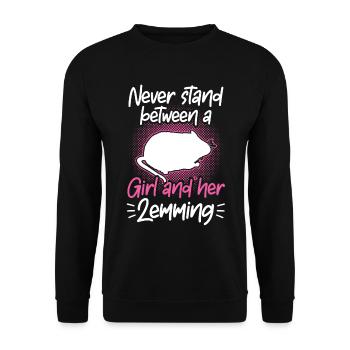 Lemming Vole Girl with Lemming - Unisex Sweatshirt - black - Front - Alina (178cm) & Michal (187cm)