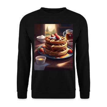 Frühstücks-Pfannkuchen - Unisex Pullover - Schwarz - Vorne - Alina (178cm) & Michal (187cm)