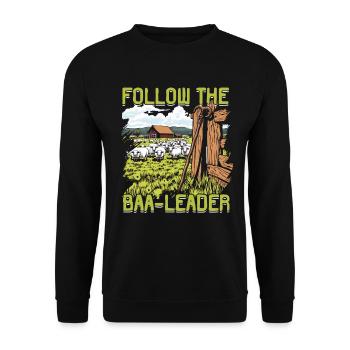 Schafhirte Schäferei Follow the Baa-leader - Unisex Pullover - Schwarz - Vorne - Alina (178cm) & Michal (187cm)