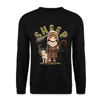 Schafhirte Schäferei Hirte Sheep Happens - Unisex Pullover - Schwarz - Vorne - Alina (178cm) & Michal (187cm)