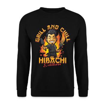Hibachi Teppanyaki Grill And Chill Hibachi Edition - Unisex Pullover - Schwarz - Vorne - Alina (178cm) & Michal (187cm)