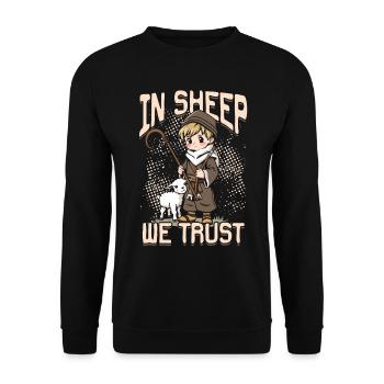 Schafhirte Schäferei Schafe In Sheep We Trust - Unisex Pullover - Schwarz - Vorne - Alina (178cm) & Michal (187cm)