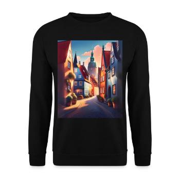 Ein Spaziergang in einer Stadt in Dänemark - Unisex Pullover - Schwarz - Vorne - Alina (178cm) & Michal (187cm)