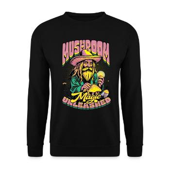 Pilzsammler Pilzzüchter Mushroom Magic Unleashed - Unisex Pullover - Schwarz - Vorne - Alina (178cm) & Michal (187cm)
